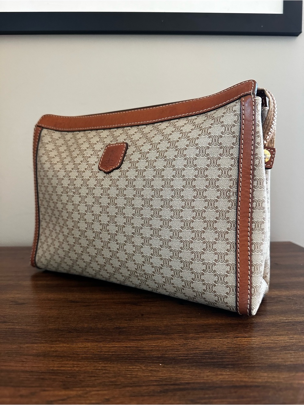 Celine Beige Macadam Triomphe Vintage Clutch